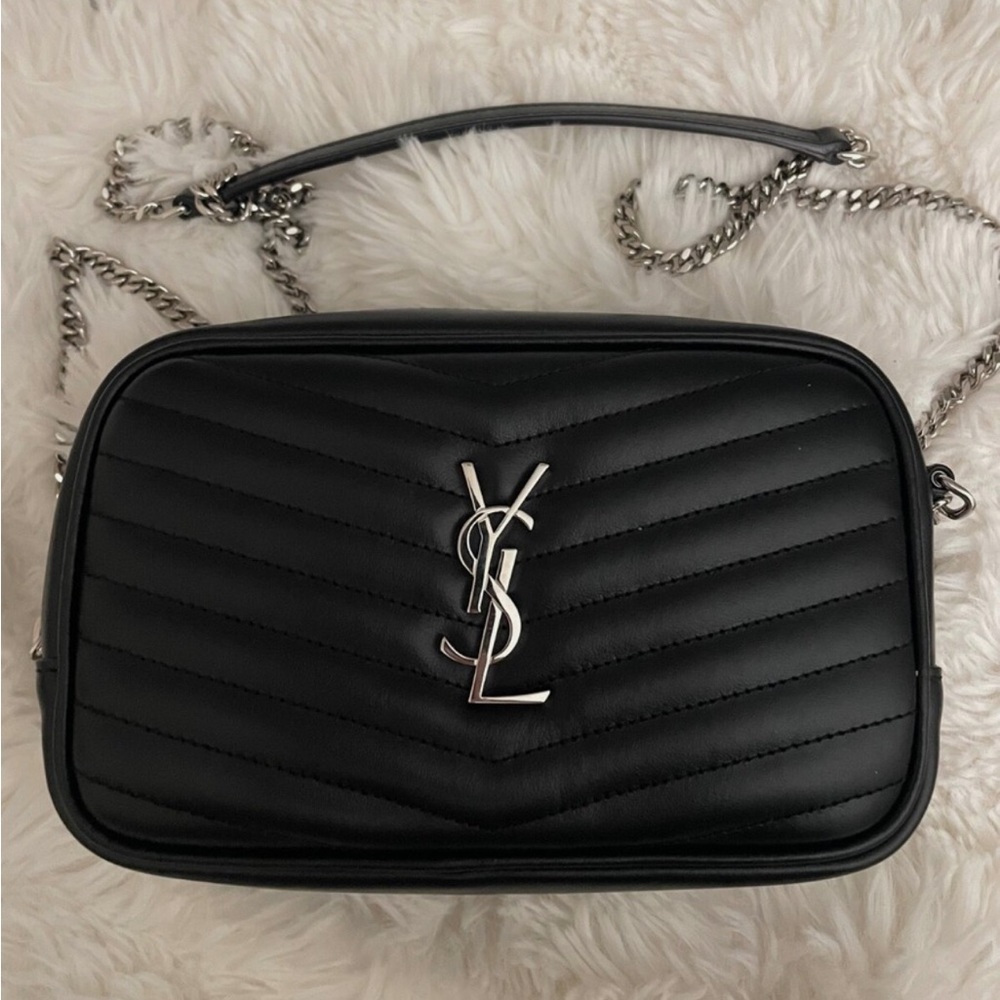 Yves Saint Laurent Black Chevron Quilted Crossbody